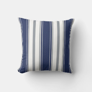 Navy Blue Denim Pale Gray Stripes Pattern   Throw Pillow
