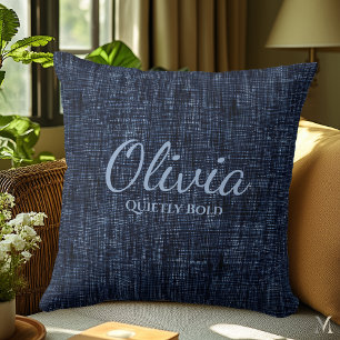 Navy Blue Denim Texture Custom Rustic Home Decor Throw Pillow