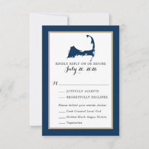 Navy Blue Dennis Cape Cod Map Wedding RSVP menu
