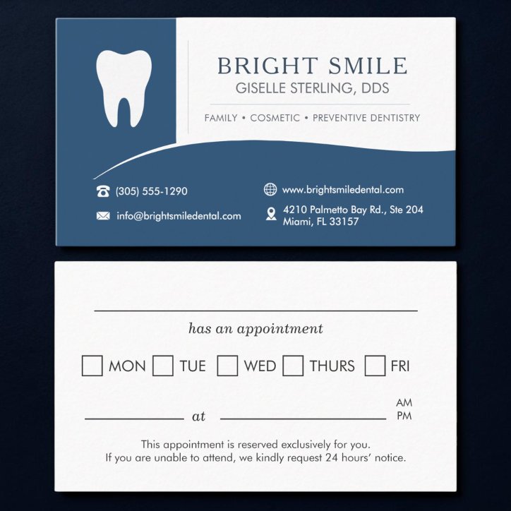 Navy Blue Dental Office Tooth Appointment Business Card
