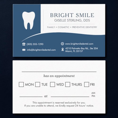 Navy Blue Dental Office Tooth Appointment Card