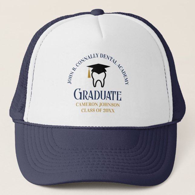 Navy Blue Dental School Custom Dentist Graduation Trucker Hat (Front)