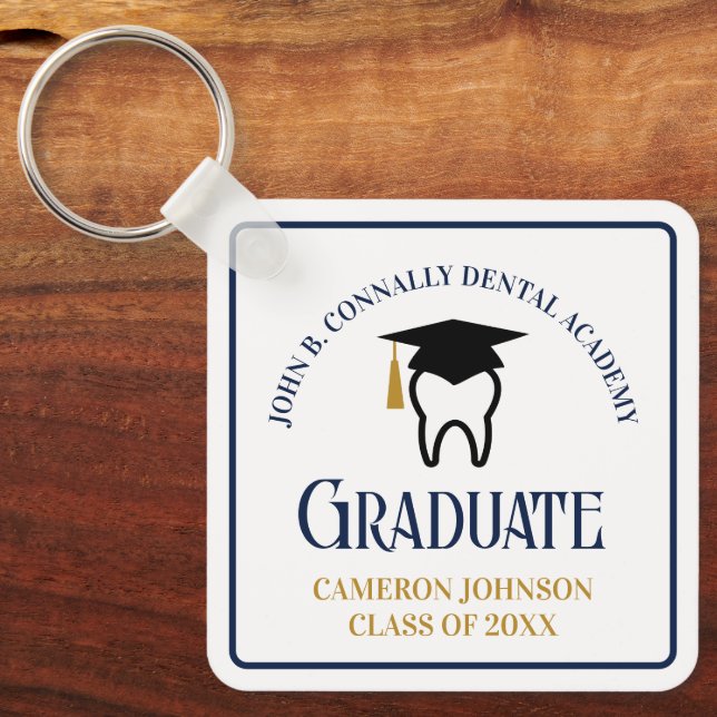 Navy Blue Dental School Custom Graduation Gift Keychain (Front)