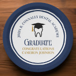 Navy Blue Dental School Custom Graduation Party Paper Plates<br><div class="desc">This custom navy blue and gold dental school graduation party paper plate features a tooth wearing a graduation cap for a class of 2024 dentistry graduate. Customize with your graduating year for great personalized dental hygienist,  orthodontist,  or dentist graduation decor.</div>