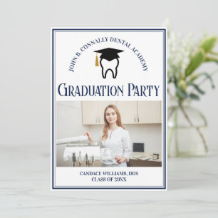 Navy Blue Dental School Photo Graduation Party Invitation