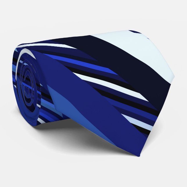 Navy Blue Diagonal Striped Fractal Pattern Neck Tie (Rolled)