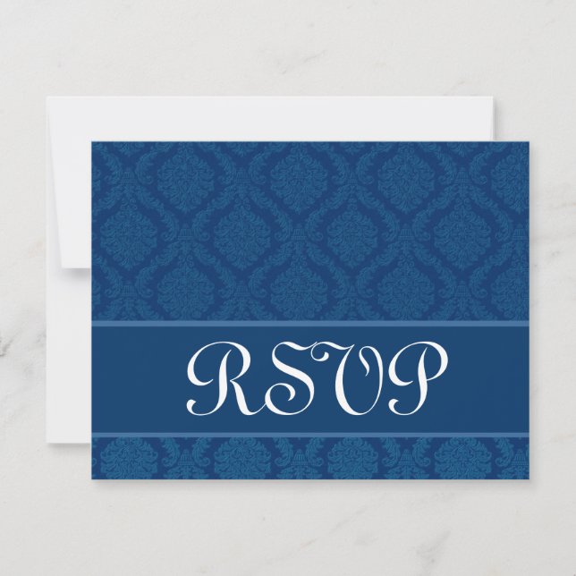 Navy Blue Diamond Damask Wedding RSVP Large Card (Front)