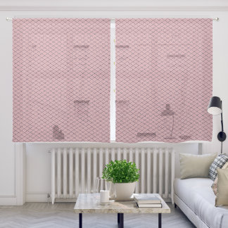 Navy Blue Diamond Outlines on Blush Pink Sheer Curtains