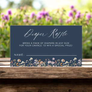 Navy Blue Diaper Raffle Wildflower Baby Shower Enclosure Card