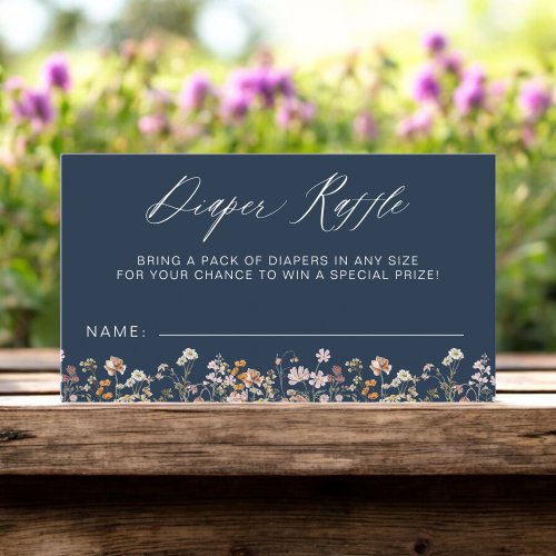 Navy Blue Diaper Raffle Wildflower Baby Shower Enclosure Card by Pretty Girly Designs