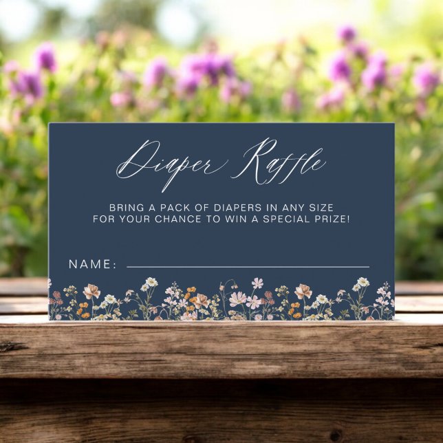 Navy Blue Diaper Raffle Wildflower Baby Shower Enclosure Card (Creator Uploaded)