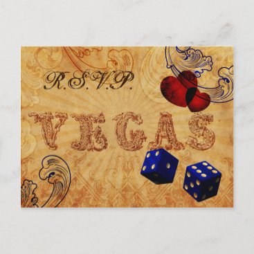 navy blue dice Vintage Vegas wedding rsvp Invitation Postcard