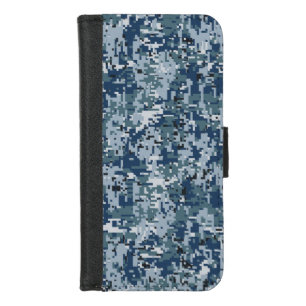 Navy Blue Digital Camo Camouflage iPhone 8/7 Wallet Case