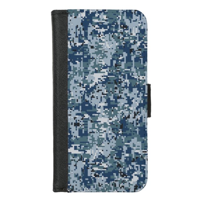 Navy Blue Digital Camo Camouflage iPhone Wallet Case (Front)