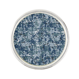 Navy Blue Digital Camo Camouflage Lapel Pin