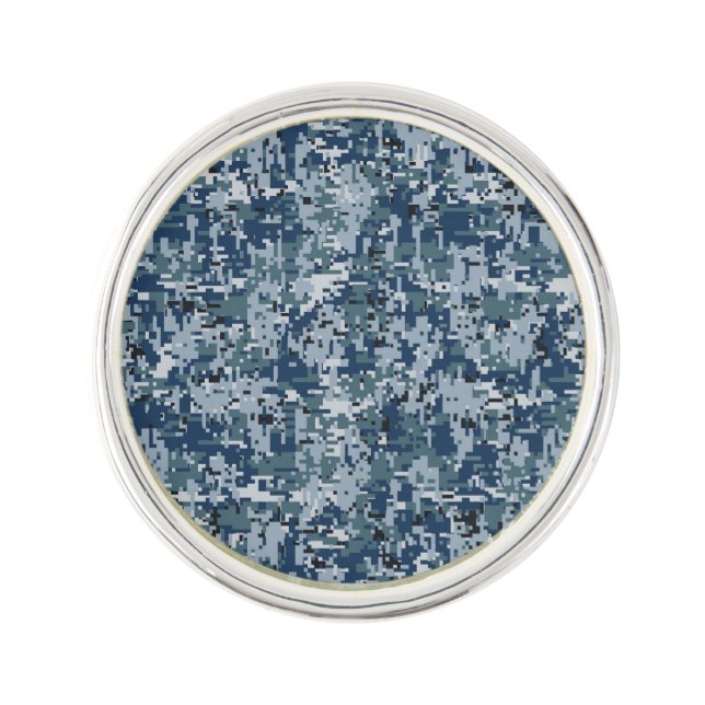 Navy Blue Digital Camo Camouflage Lapel Pin (Front)