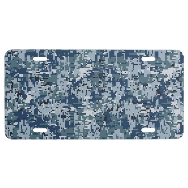 Navy Blue Digital Camo Camouflage License Plate (Front)