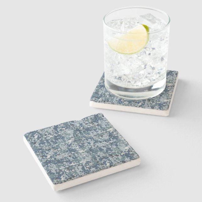 Navy Blue Digital Camo Camouflage Stone Coaster (Side)