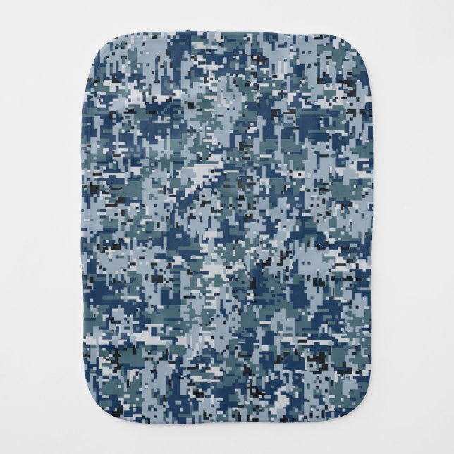 Navy Blue Digital Camouflage Decor Burp Cloth (Front)