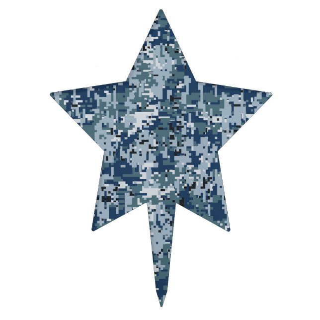 Navy Blue Digital Camouflage Decor Cake Topper (Front)