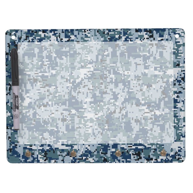 Navy Blue Digital Camouflage Decor Dry Erase Board With Keychain Holder (Front)
