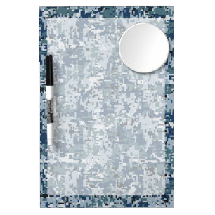 Navy Blue Digital Camouflage Decor Dry Erase Board With Mirror