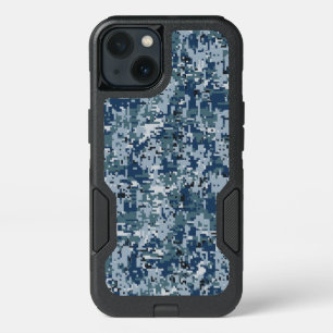 Navy Blue Digital Camouflage Decor on a iPhone 13 Case