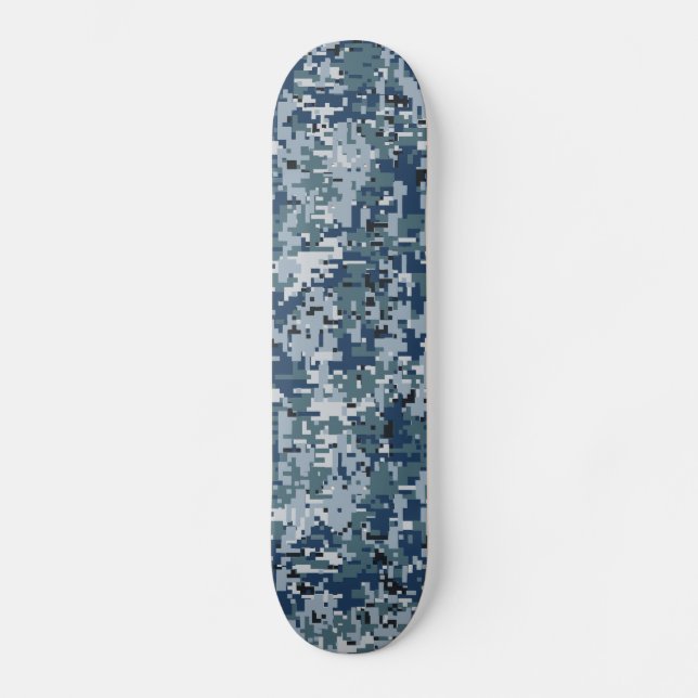 Navy Blue Digital Camouflage Decor Skateboard Deck (Front)
