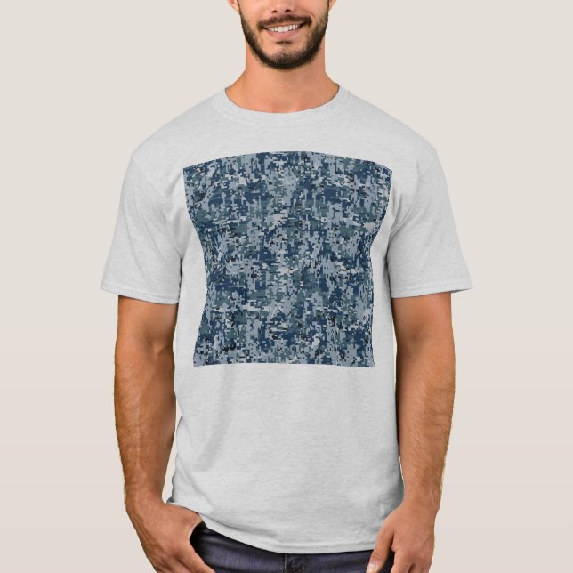 Navy Blue Digital Camouflage Decor T-Shirt (Front)