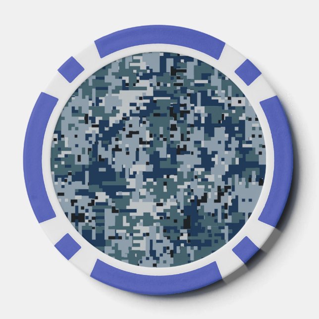 Navy Blue Digital Camouflage Design Poker Chips (Back)