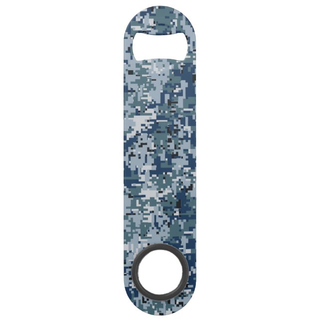 Navy Blue Digital Camouflage Design Speed Bottle Opener (Front)