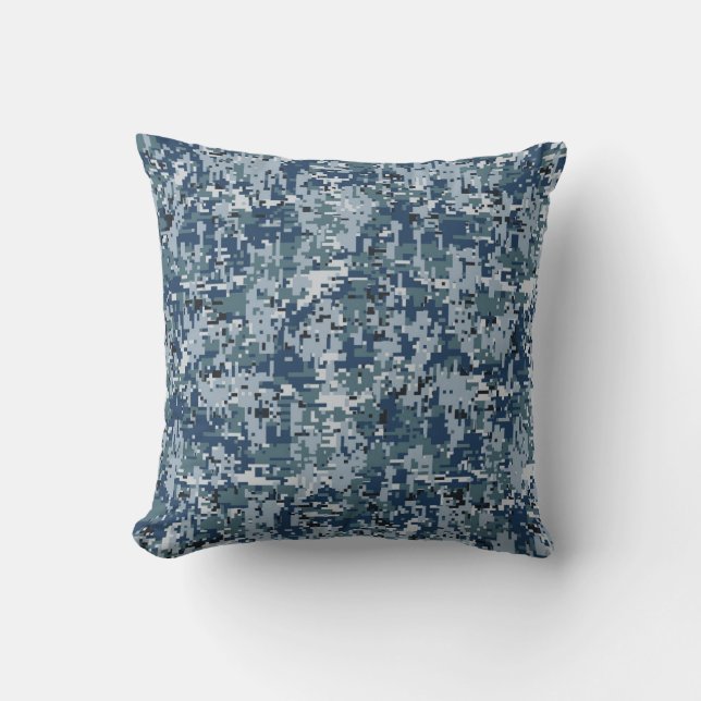 Navy Blue Digital Camouflage Design Throw Pillow (Front)
