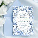 Navy Blue Digital Floral Invitation 16th Birthday<br><div class="desc">✅ For matching items search 43-16 in my collections ✅ Celebrate a milestone with this French Toile de Jouy Roses Sweet Sixteen Invitation. Featuring elegant navy, royal, dusty, and deep blue roses in a timeless floral design, this digital download invitation is perfect for a chic, personalized 16th birthday or sweet...</div>