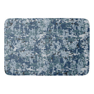 Navy Blue Digital Pixels Camouflage Decor Bathroom Mat