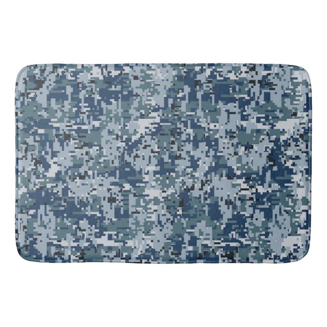 Navy Blue Digital Pixels Camouflage Decor Bathroom Mat (Front)