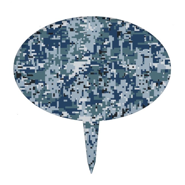Navy Blue Digital Pixels Camouflage Decor Cake Topper (Front)
