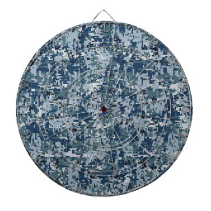 Navy Blue Digital Pixels Camouflage Decor Dart Board