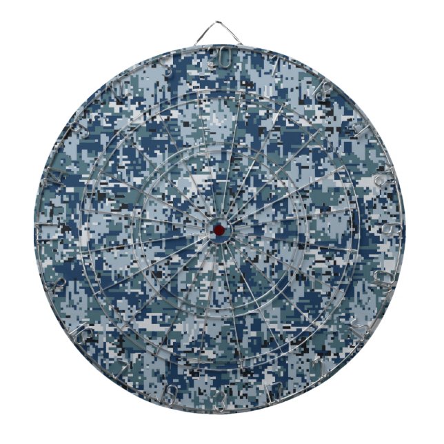 Navy Blue Digital Pixels Camouflage Decor Dart Board (Front)