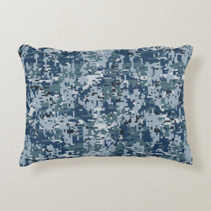 Navy Blue Digital Pixels Camouflage Decor Decorative Pillow