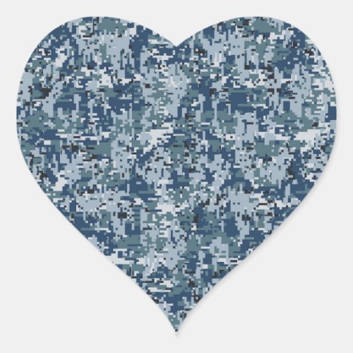 Navy Blue Digital Pixels Camouflage Decor Heart Sticker