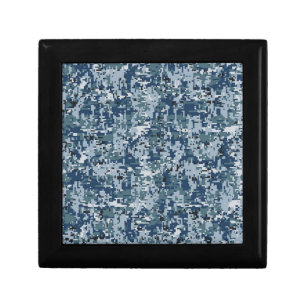 Navy Blue Digital Pixels Camouflage Decor Jewelry Box