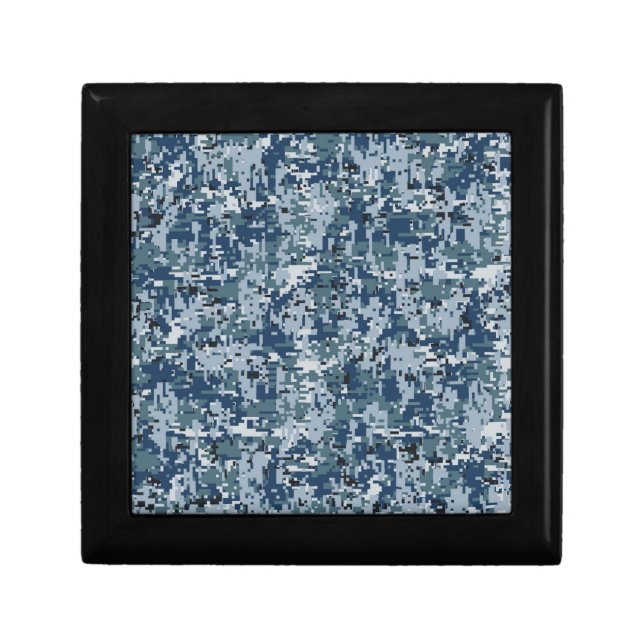 Navy Blue Digital Pixels Camouflage Decor Jewelry Box (Front)