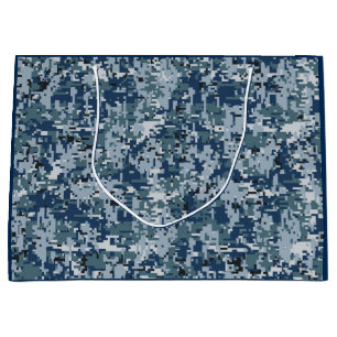 Navy Blue Digital Pixels Camouflage Decor Large Gift Bag