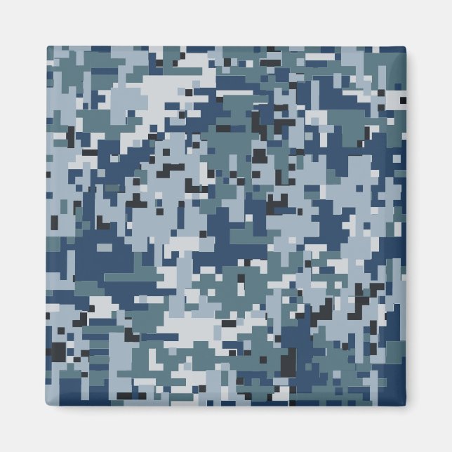 Navy Blue Digital Pixels Camouflage Decor Magnet (Front)