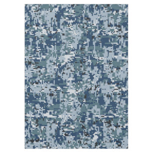 Navy Blue Digital Pixels Camouflage Decor Tablecloth