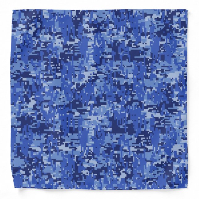 Navy Blue Digital Pixels Camouflage Texture Decor Bandana (Front)