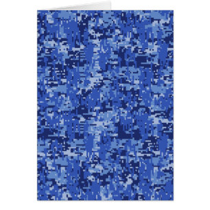 Navy Blue Digital Pixels Camouflage Texture Decor Cards
