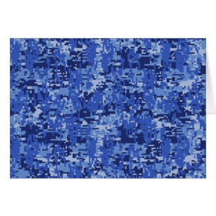 Navy Blue Digital Pixels Camouflage Texture Decor Cards