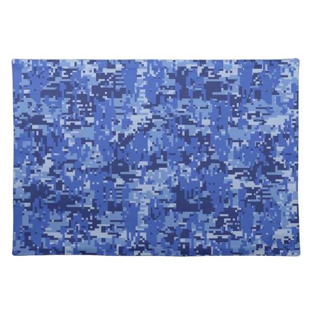 Navy Blue Digital Pixels Camouflage Texture Decor Cloth Placemat (Front)
