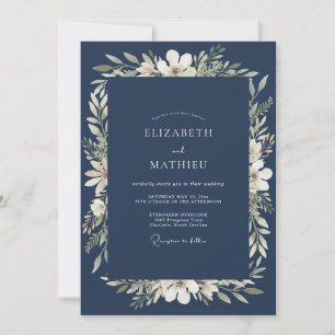 Navy Blue Dignified Formal Wedding Invitation